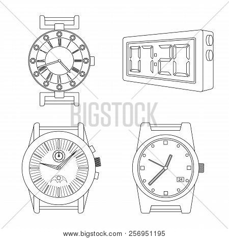 Isolated Object Of Clock And Time Logo. Set Of Clock And Circle Vector Icon For Stock.