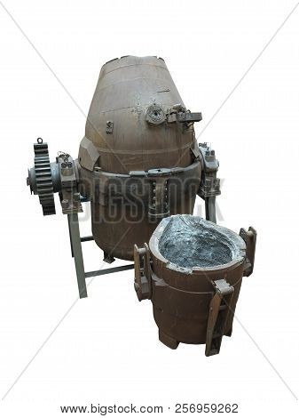 Industrial Steel Production Equipment Pouring Convertor Isolated Over White Background