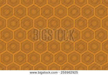 3d Rendering. Modern Seamless Borwn Wood Panel In Hexagonal Shape Pattern Wall Background.