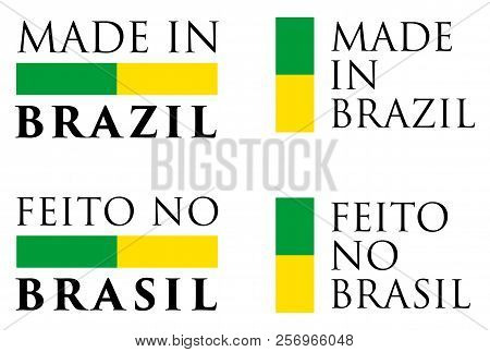 Simple Made In Brazil / Feito No Brasil (portuguese Translation) Label. Text With National Colors Ar