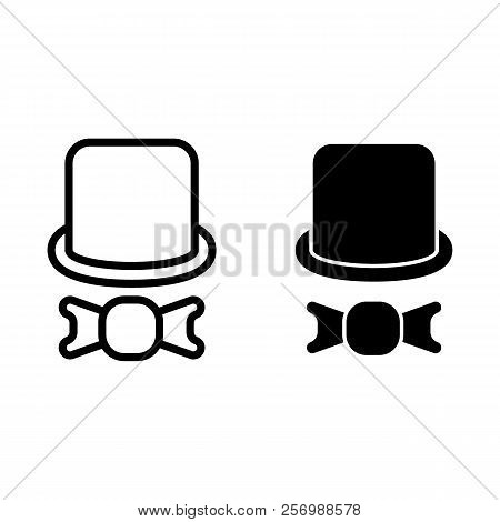 Top Hat And Tie Bow Line And Glyph Icon. Cylinder And Bow Vector Illustration Isolated On White. Gen