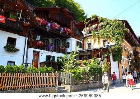06. 08.2018 : Hallstatt, Austria - Small Mountain Village,  Salzkammergut Cultural Landscape, One Of