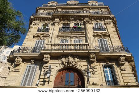 Traditional French Haussmann Architecture And Residential Building In Marseille.