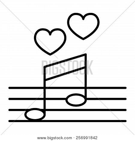 Love Song Thin Line Icon. Music Notes With Heart Vector Illustration Isolated On White. Serenade Out