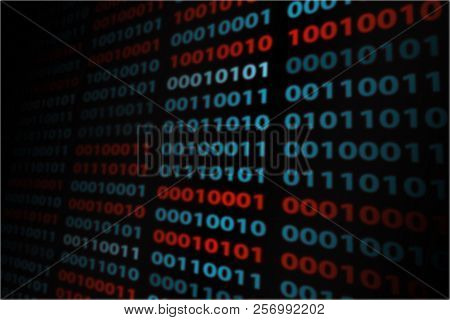 Computer Screen Background. Digital Numbers With Blue And Red Colors.
