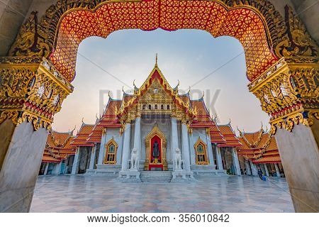 The Marble Temple Or Wat Benchamabopit Dusitvanaram In Bangkok Thailand