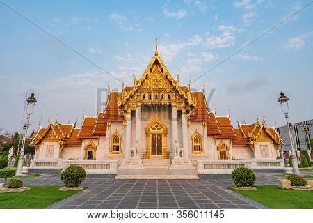 The Marble Temple Or Wat Benchamabopit Dusitvanaram In Bangkok Thailand