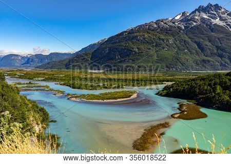 Landscape Of River Murta Valley With Beautiful Mountains View, Patagonia, Chile, South America