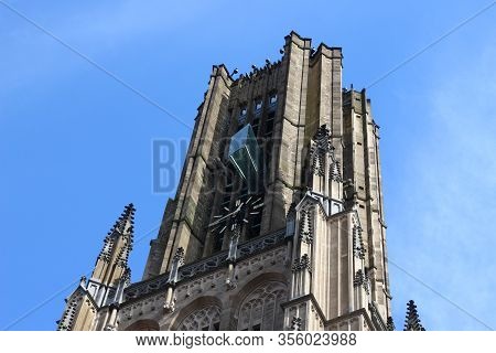 Arnhem, Netherlands - March 16, 2020: The Tower From The Restored Eusebius Church, With A Special Sa