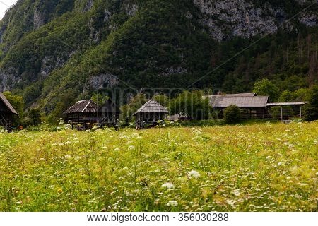 View Of Typical Structural Wood Called Hayracks Used For Fodder Dryer , Studor. Slovenia