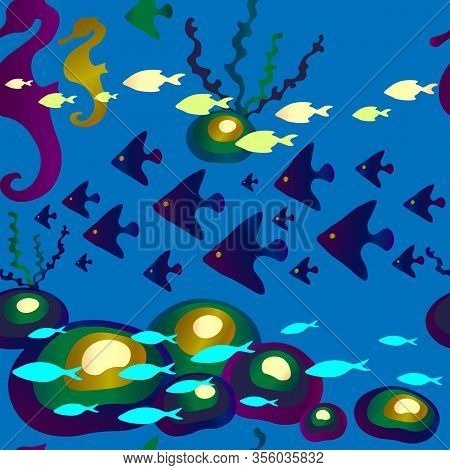 Sea Horse Fish Stones Under Water Pattern