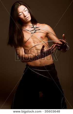 mand med stål wire