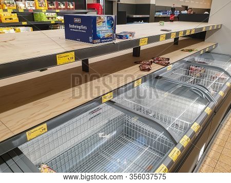 Munich, Germany, 14 Of April 2020: Pandemic, Panic Buying, Specifically For Toilet Paper And Pasta, 