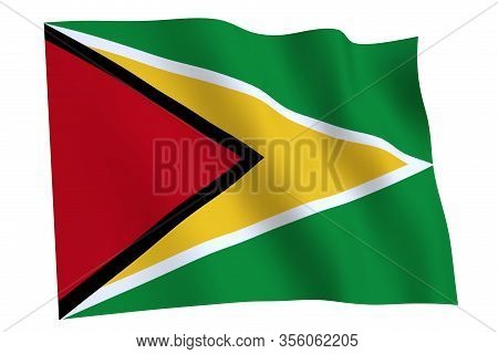 Guyana Flag, 3d Render. Flag Of Guyana Waving In The Wind, Isolated On White Background.