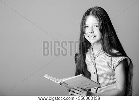 Happiness. Small Girl Read Interesting Story. Fiction Book. Keep Her Secrets In Diary. Book Store Co