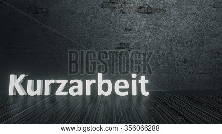 Text short-time work in german language on a black floor 3d illustration