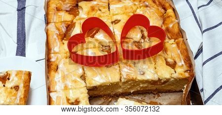 Cheese Peaches Piece Tray Baking Protiven Pasty Cake Home Pie Poland Heart Red