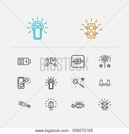 Light Icons Set. Moonlight And Light Icons With Light Switcher, Sleeping Light And Phone Flash Light