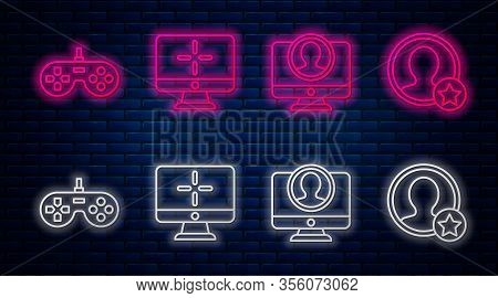 Set Line Computer Monitor, Create Account Screen, Gamepad And Premium Create Account Screen. Glowing