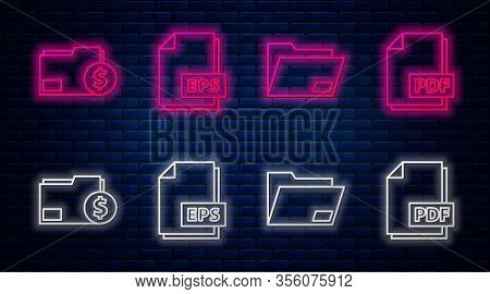 Set Line Eps File Document, Document Folder, Finance Document Folder And Pdf File Document. Glowing 