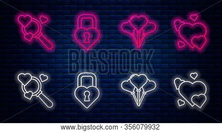 Set Line Castle In The Shape Of A Heart, Balloons In Form Of Heart, Search Heart And Love And Heart.