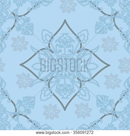 Beautiful Geometrical And Flower Vector Seamless Repeating Pattern In Baby Blue