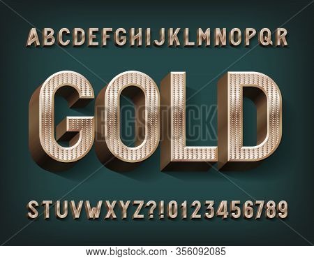 Gold Alphabet Font. 3d Retro Golden Letters And Numbers. Stock Vector Typescript For Your Typography