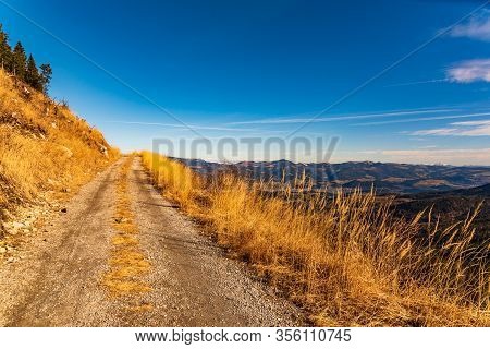 View From Shockl Mountain In Graz. Path Leading To The Top. Tourist Spot In Graz Styria. Places To S
