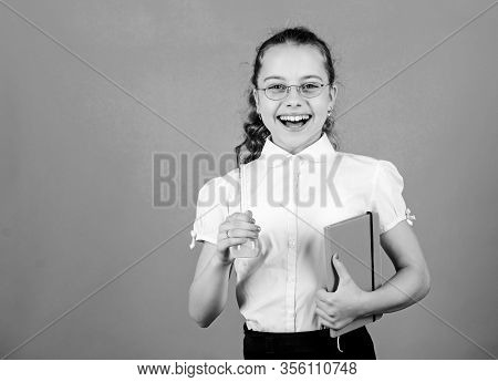 Science Research In Lab. Small School Girl. Education And Knowledge. Small Smart Girl With Testing F