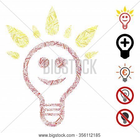 Hatch Mosaic Based On Happy Light Bulb Icon. Mosaic Vector Happy Light Bulb Is Created With Scattere