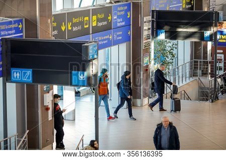 Otopeni, Romania - February 25, 2020: Details From The Interior Of Henri Coanda International Airpor