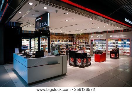 Otopeni, Romania - February 25, 2020: Duty Free Shops Inside Henri Coanda International Airport, Nea