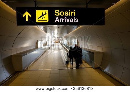 Otopeni, Romania - February 25, 2020: Passengers Inside Henri Coanda International Airport, Near Buc