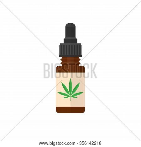 Medical Marijuana Icon In Flat Style. Hemp Oil In A Bottle.