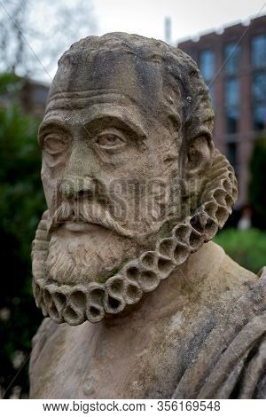 January 22, 2020, Leiden, Netherlands, Bust Of The Famous Botanist Carolus Clusius (1526-1609) Found