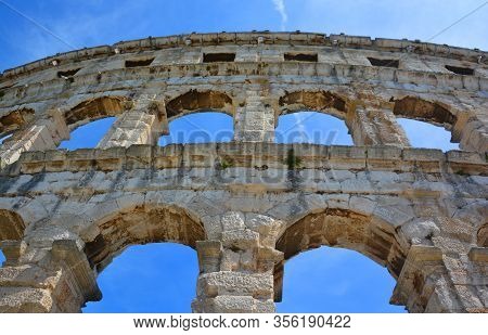 Pula Croatia 05 24 2019: The Pula Arena Is The Famous Roman Amphitheater In Pula, Istria, Croatia, E