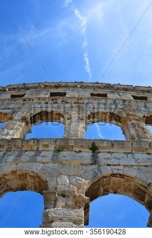 Pula Croatia 05 24 2019: The Pula Arena Is The Famous Roman Amphitheater In Pula, Istria, Croatia, E
