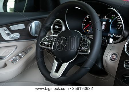 Novosibirsk, Russia - March 07, 2020: Mercedes-benz Glc-class,  - Steering Wheel, Shift Lever, Multi