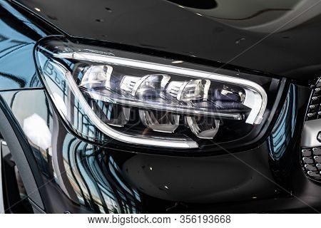 Novosibirsk, Russia - March 07, 2020: Mercedes-benz Glc-class, Detail Black Light Close Up Of On New