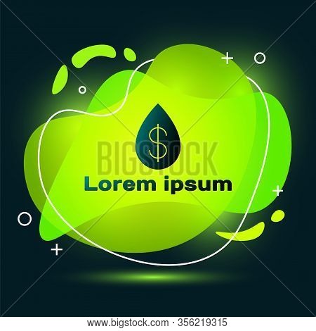 Black Oil Drop With Dollar Symbol Icon Isolated On Black Background. Abstract Banner With Liquid Sha