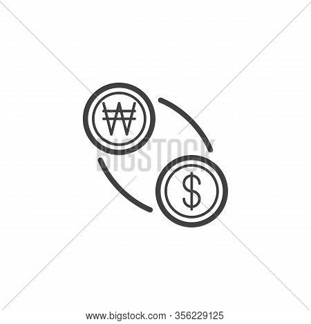 Won And Dollar Exchange Line Icon. Linear Style Sign For Mobile Concept And Web Design. Us Dollar Wi