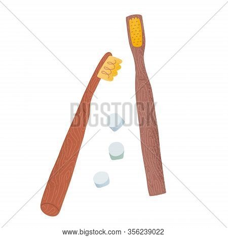 Bamboo Toothbrush With Natural Toothpaste Tablets, Eco Friendly Alternative To Plastic Brushes, Hand