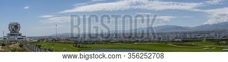 Asjchabad, Turkmenistan - June 1, 2019: Panorama Of The White And Marble City Of Asjchabad With Grea
