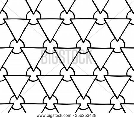 Abstract Seamless Geometric Pattern With Triangular Elements. Simple Black And White Linear Mosaic T
