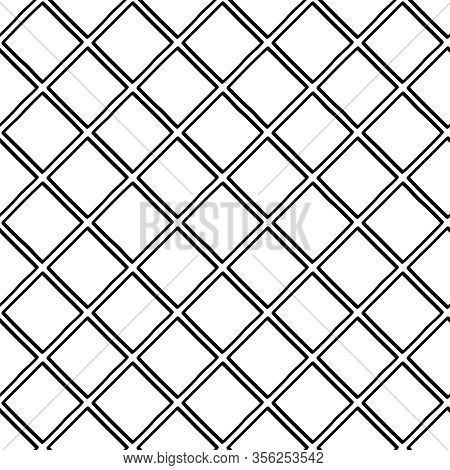 Abstract Seamless Geometric Pattern With Square Elements. Simple Black And White Linear Mosaic Textu