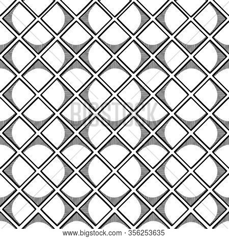 Abstract Seamless Geometric Pattern With Square Elements. Simple Black And White Linear Mosaic Textu