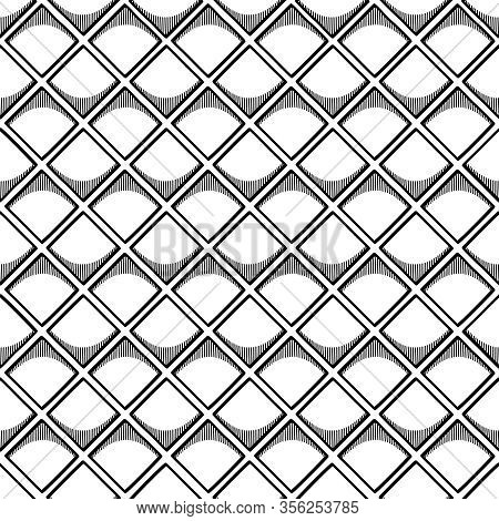 Abstract Seamless Geometric Pattern With Square Elements. Simple Black And White Linear Mosaic Textu