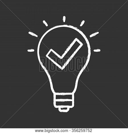 Approved Idea Chalk Icon. Marketing Strategy. New Product Or Service. Checked Innovation. Light Bulb