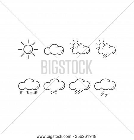 Set Of Weather Icons, Clouds And Sun In Linear. Vector Eps 10