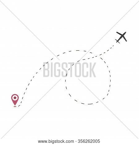 Plane With Red Destination Point. Vector Eps 10